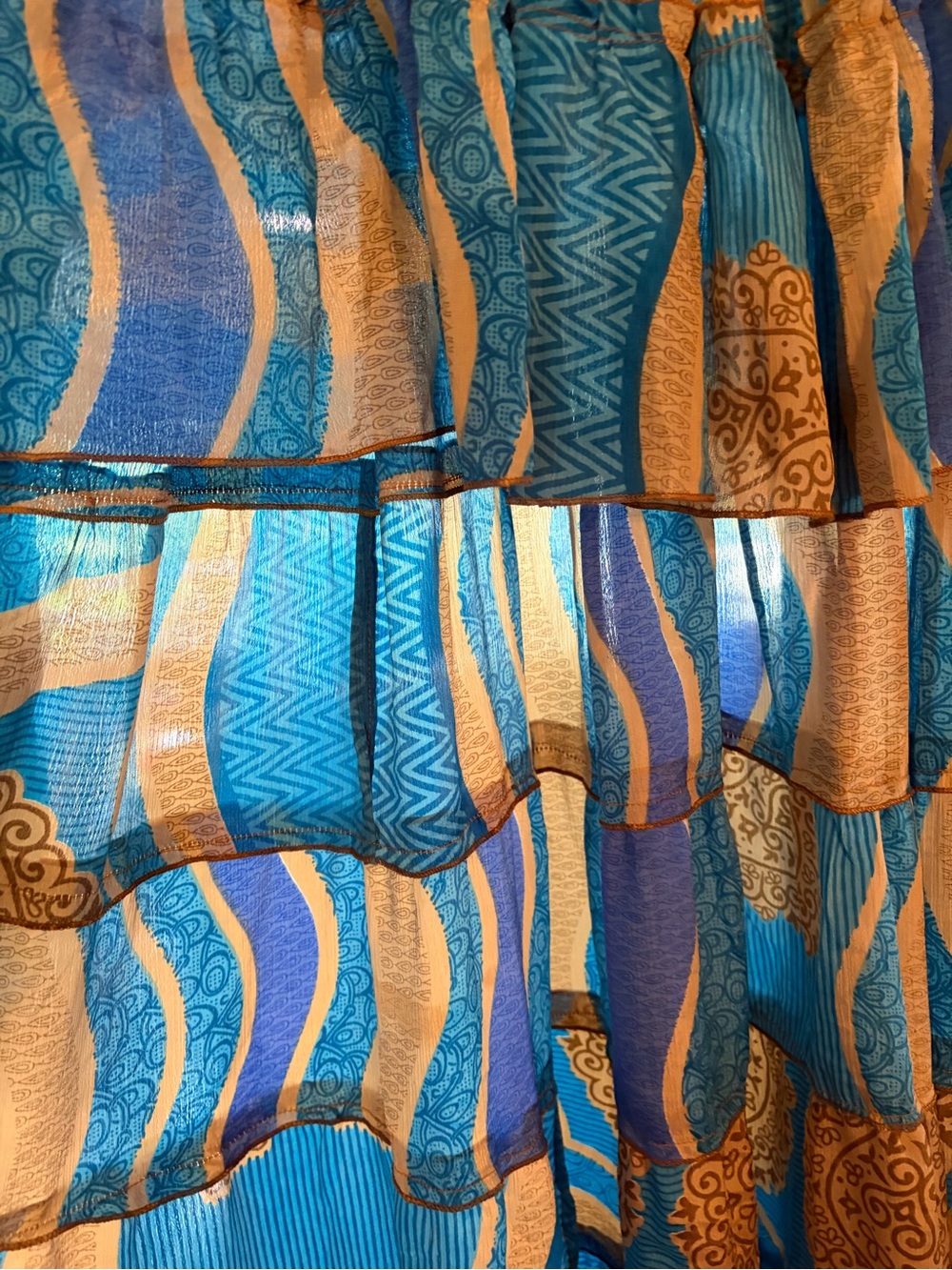 Boho Silk High-Low Tiered Skirt in Blue and Tan-NWOT - Picture 9 of 9